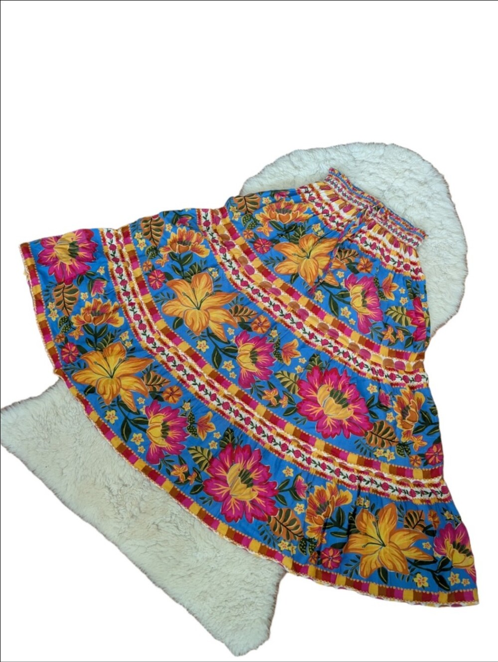 Farm Rio Colourful Floral Print Flowy Tiered Midi Skirt XS - Picture 12 of 12